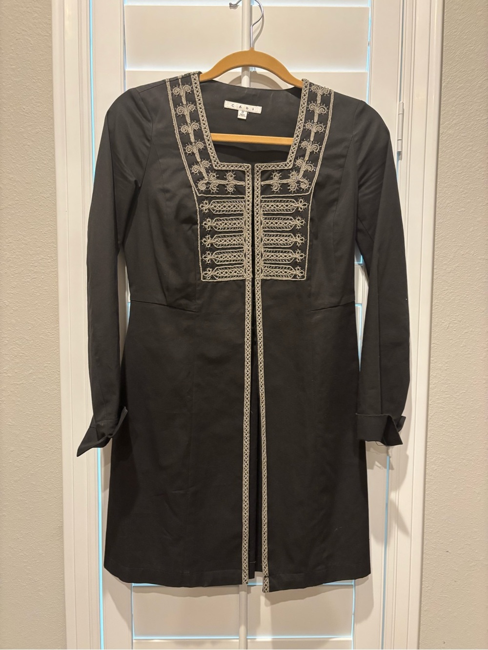 CAbi Vintage Black Embroidered Long-Sleeve Tunic Coat